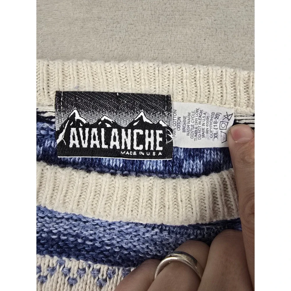 Vintage‎ Avalanche Sweater Youth XL Blue Fair Isle Knit Crewneck USA Made *Read
